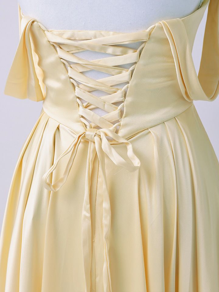 vanityME.couture. バニティミークチュール Silky Yellow Couture シルキー・イエロー・クチュール ロングドレス サテン 黄色 シンプル vctr-l-7449-2