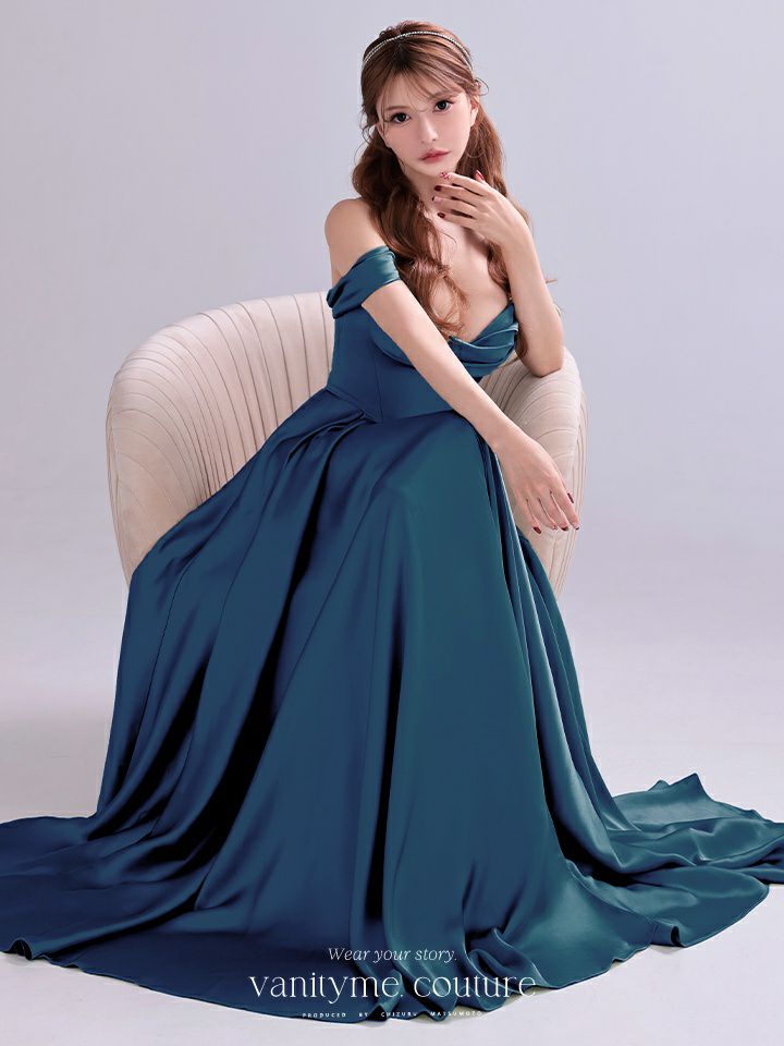 vanityME.couture. バニティミークチュール Silky FrenchNavy Couture シルキー・フレンチネイビー・クチュール ロングドレス 紺 サテン シンプル vctr-l-7449-3