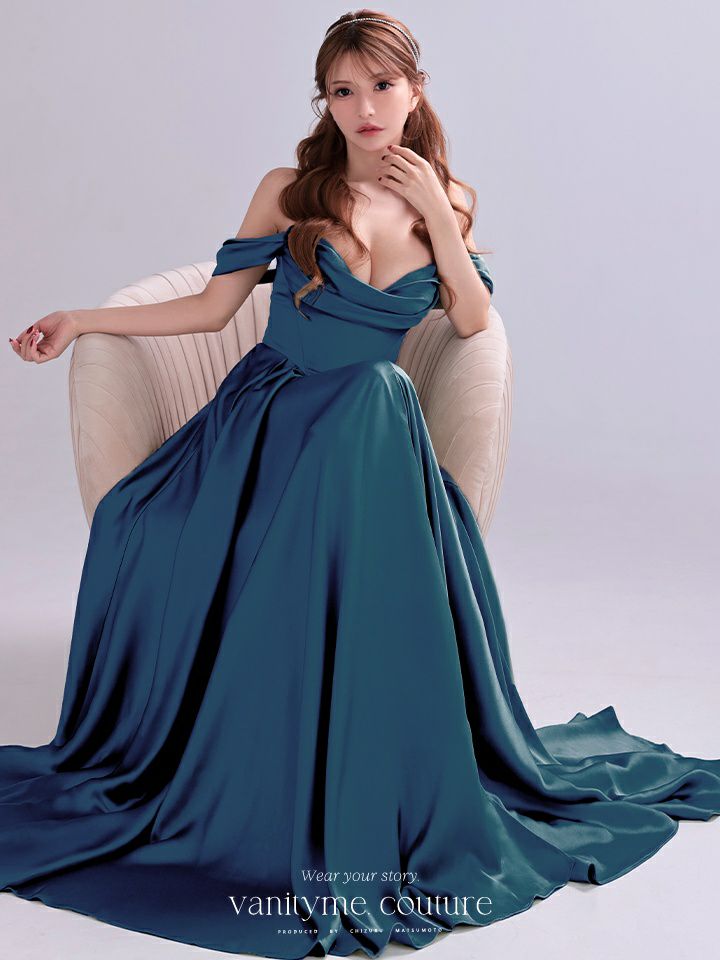 vanityME.couture. バニティミークチュール Silky FrenchNavy Couture シルキー・フレンチネイビー・クチュール ロングドレス 紺 サテン シンプル vctr-l-7449-3