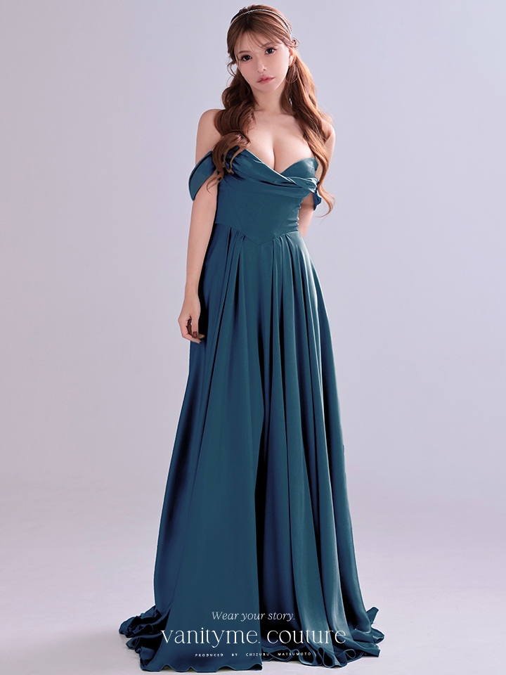 vanityME.couture. バニティミークチュール Silky FrenchNavy Couture シルキー・フレンチネイビー・クチュール ロングドレス 紺 サテン シンプル vctr-l-7449-3