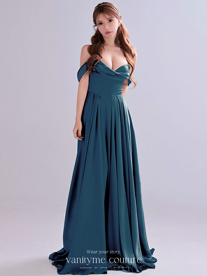 vanityME.couture. バニティミークチュール Silky FrenchNavy Couture シルキー・フレンチネイビー・クチュール ロングドレス 紺 サテン シンプル vctr-l-7449-3