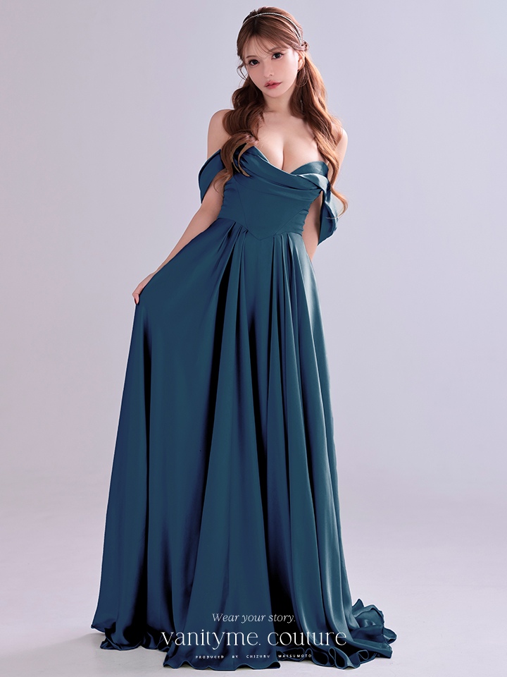 vanityME.couture. バニティミークチュール Silky FrenchNavy Couture シルキー・フレンチネイビー・クチュール ロングドレス 紺 サテン シンプル vctr-l-7449-3