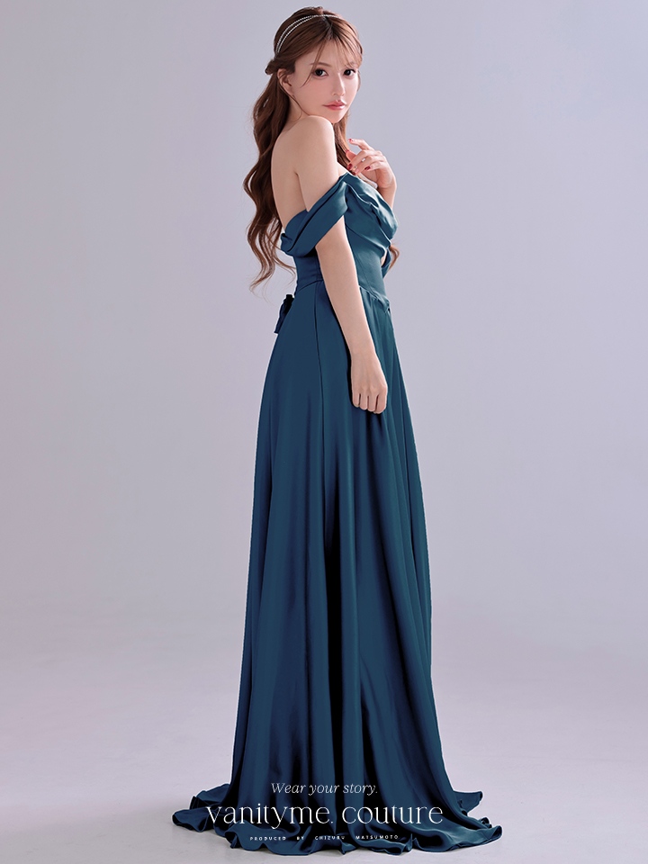 vanityME.couture. バニティミークチュール Silky FrenchNavy Couture シルキー・フレンチネイビー・クチュール ロングドレス 紺 サテン シンプル vctr-l-7449-3