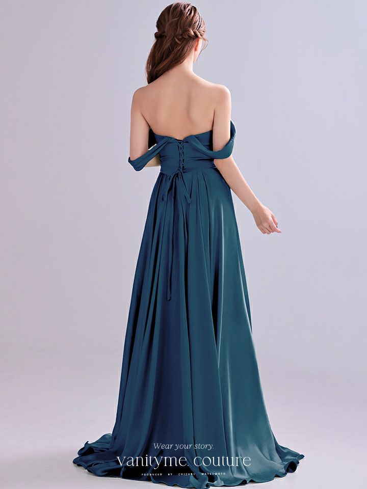 vanityME.couture. バニティミークチュール Silky FrenchNavy Couture シルキー・フレンチネイビー・クチュール ロングドレス 紺 サテン シンプル vctr-l-7449-3