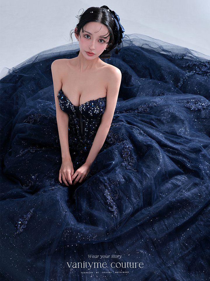 vanityME.couture. バニティミークチュール Galaxy Navy Couture ギャラクシー・ネイビー・クチュール ロングドレス バースデー キラキラ グリッター 紺 vctr-l-5061