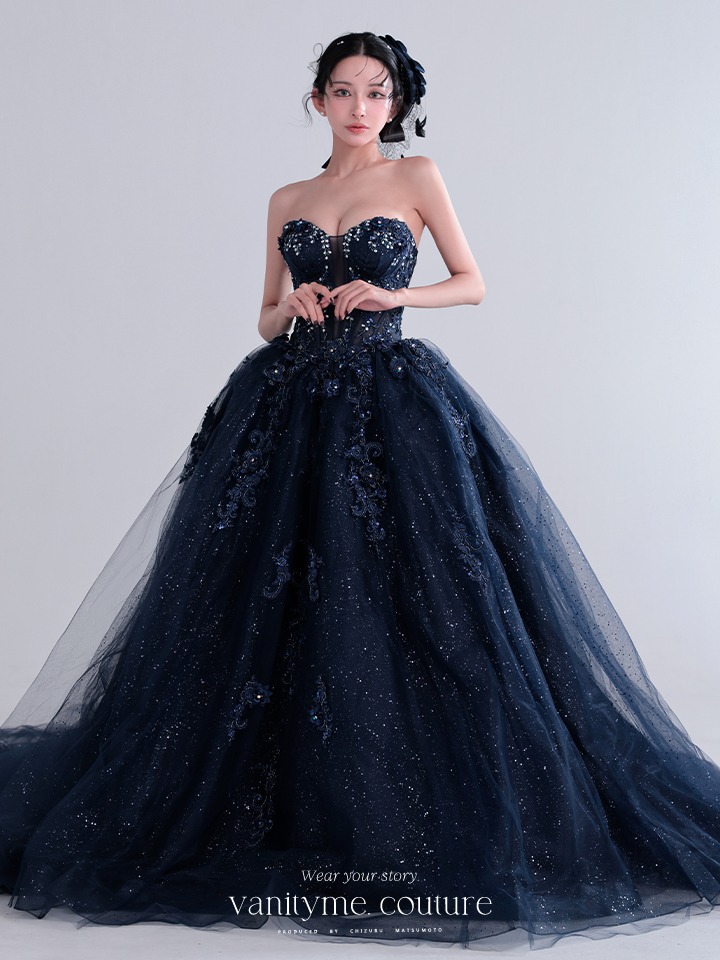 vanityME.couture. バニティミークチュール Galaxy Navy Couture ギャラクシー・ネイビー・クチュール ロングドレス バースデー キラキラ グリッター 紺 vctr-l-5061