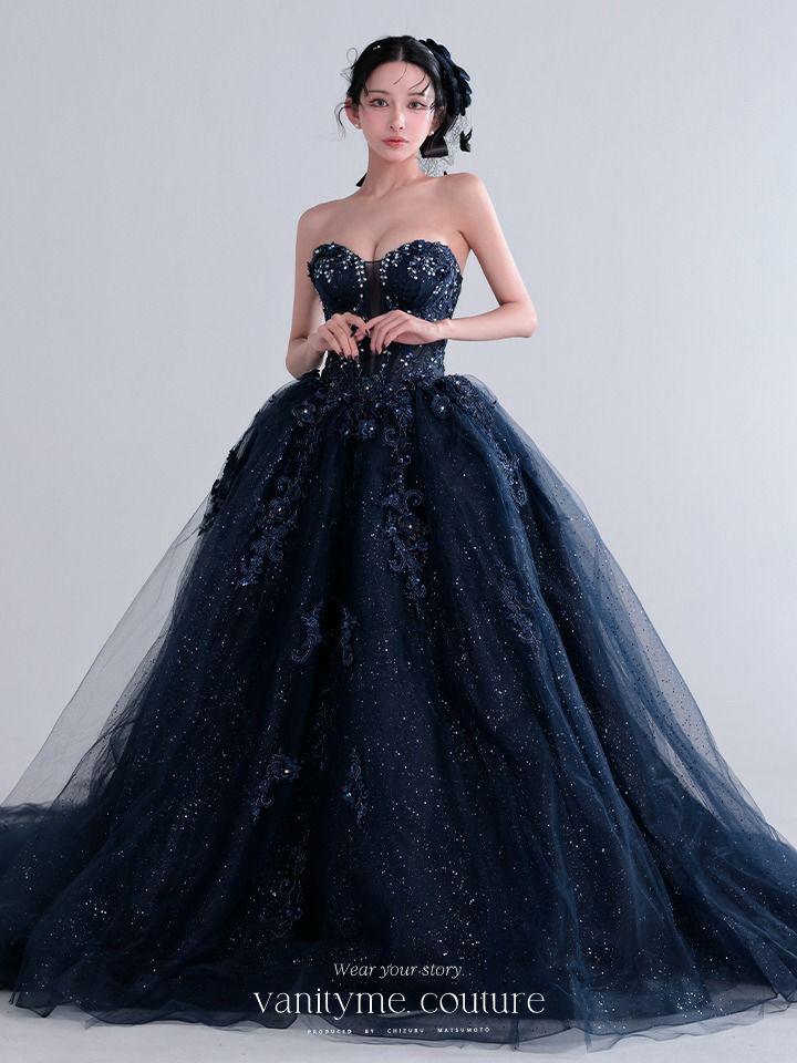 vanityME.couture. バニティミークチュール Galaxy Navy Couture ギャラクシー・ネイビー・クチュール ロングドレス バースデー キラキラ グリッター 紺 vctr-l-5061