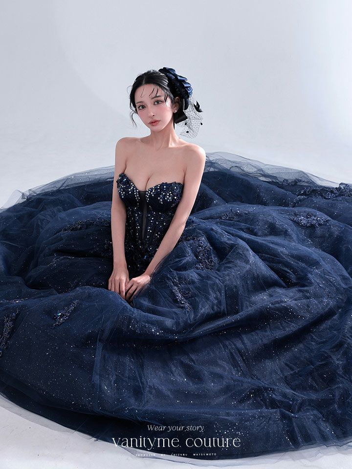 vanityME.couture. バニティミークチュール Galaxy Navy Couture ギャラクシー・ネイビー・クチュール ロングドレス バースデー キラキラ グリッター 紺 vctr-l-5061