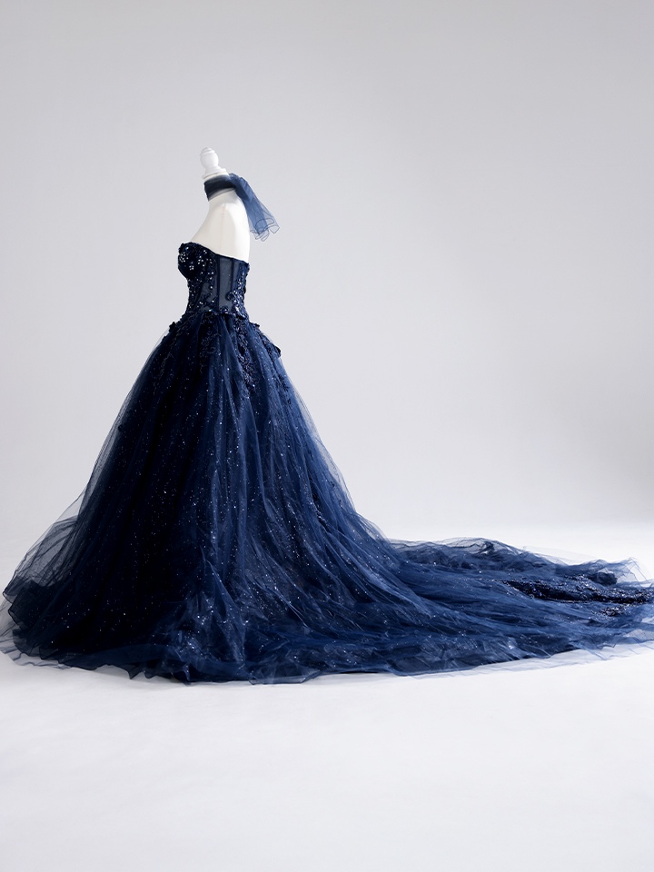 vanityME.couture. バニティミークチュール Galaxy Navy Couture ギャラクシー・ネイビー・クチュール ロングドレス バースデー キラキラ グリッター 紺 vctr-l-5061