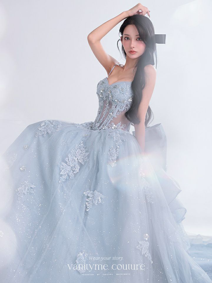 vanityME.couture. バニティミークチュール Dusty Ange Couture ダスティ・アンジュ・クチュール ロングドレス バースデー ダスティブルー くすみブルー 天使 vctr-l-5073