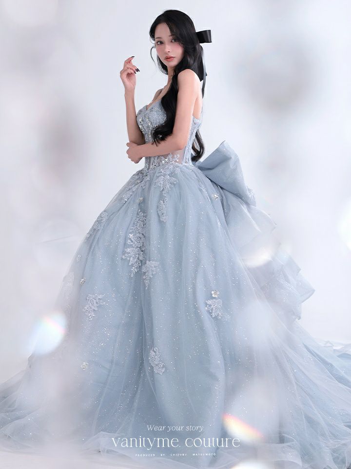 vanityME.couture. バニティミークチュール Dusty Ange Couture ダスティ・アンジュ・クチュール ロングドレス バースデー ダスティブルー くすみブルー 天使 vctr-l-5073