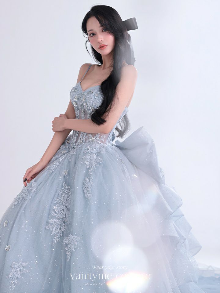 vanityME.couture. バニティミークチュール Dusty Ange Couture ダスティ・アンジュ・クチュール ロングドレス バースデー ダスティブルー くすみブルー 天使 vctr-l-5073