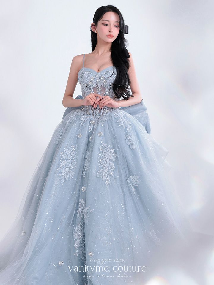 vanityME.couture. バニティミークチュール Dusty Ange Couture ダスティ・アンジュ・クチュール ロングドレス バースデー ダスティブルー くすみブルー 天使 vctr-l-5073