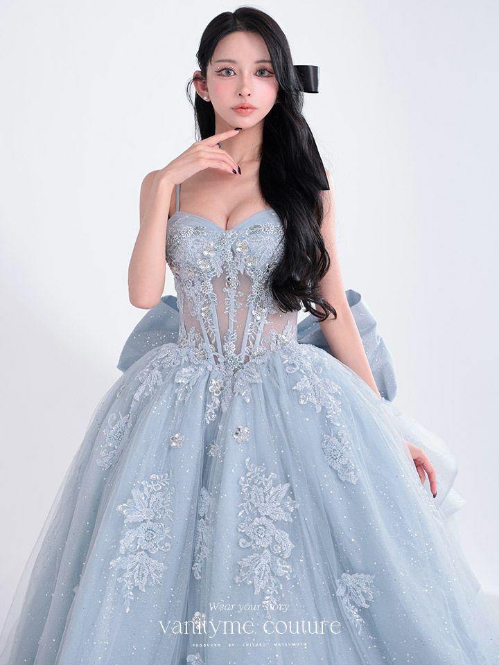 vanityME.couture. バニティミークチュール Dusty Ange Couture ダスティ・アンジュ・クチュール ロングドレス バースデー ダスティブルー くすみブルー 天使 vctr-l-5073