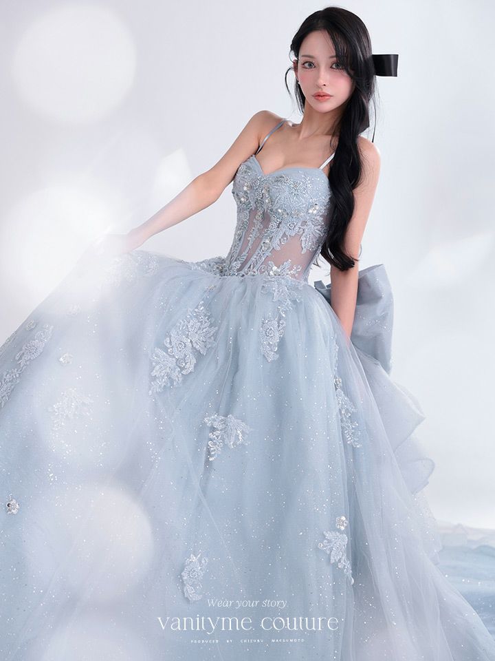 vanityME.couture. バニティミークチュール Dusty Ange Couture ダスティ・アンジュ・クチュール ロングドレス バースデー ダスティブルー くすみブルー 天使 vctr-l-5073