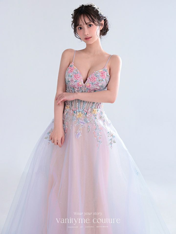 vanityME.couture. バニティミークチュール Aurore Fleur Couture オーロラ・フルール・クチュール ロングドレス パステル グラデーション 刺繍 花柄 バースデー vctr-l-a1477