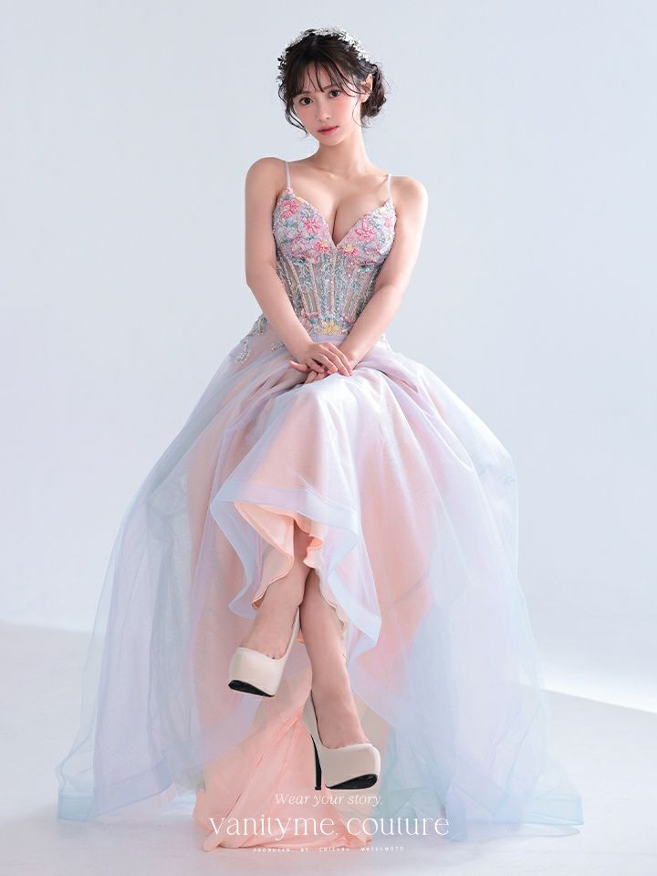 vanityME.couture. バニティミークチュール Aurore Fleur Couture オーロラ・フルール・クチュール ロングドレス パステル グラデーション 刺繍 花柄 バースデー vctr-l-a1477
