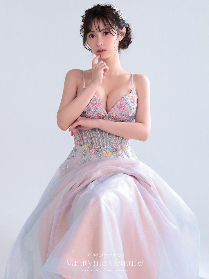 vanityME.couture. バニティミークチュール Aurore Fleur Couture オーロラ・フルール・クチュール ロングドレス パステル グラデーション 刺繍 花柄 バースデー vctr-l-a1477