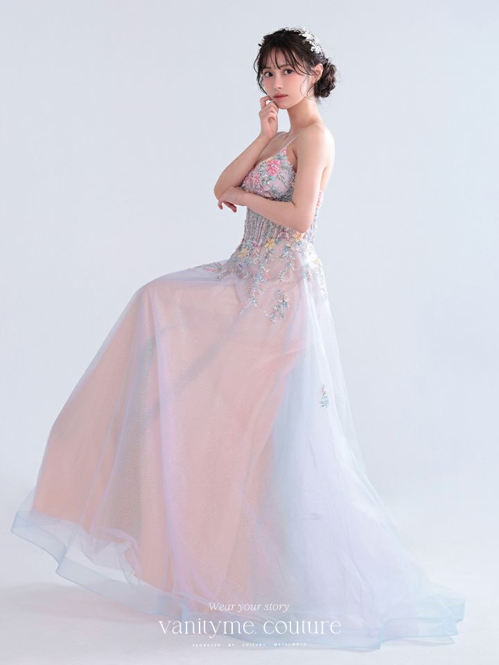vanityME.couture. バニティミークチュール Aurore Fleur Couture オーロラ・フルール・クチュール ロングドレス パステル グラデーション 刺繍 花柄 バースデー vctr-l-a1477