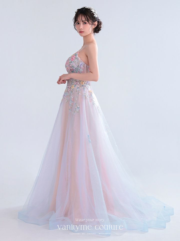 vanityME.couture. バニティミークチュール Aurore Fleur Couture オーロラ・フルール・クチュール ロングドレス パステル グラデーション 刺繍 花柄 バースデー vctr-l-a1477