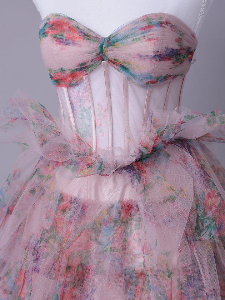 vanityME.couture. バニティミークチュール Jardin Fleur Couture ジャルダン・フルール・クチュール ロングドレス ピンク 花柄 プリント ティアード バースデー vctr-l-a1463