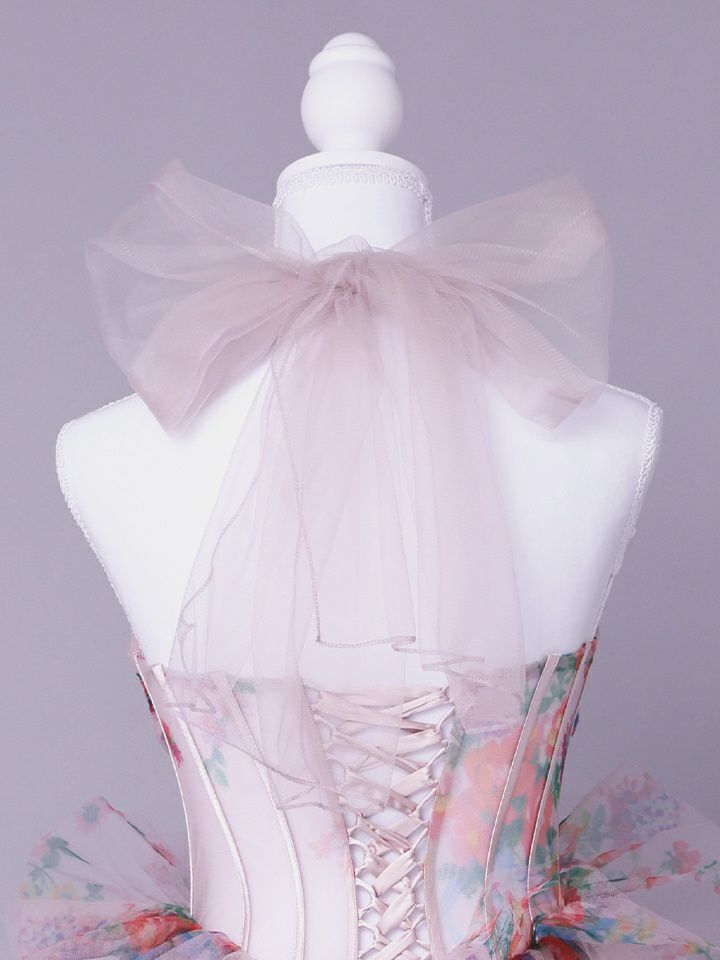 vanityME.couture. バニティミークチュール Jardin Fleur Couture ジャルダン・フルール・クチュール ロングドレス ピンク 花柄 プリント ティアード バースデー vctr-l-a1463