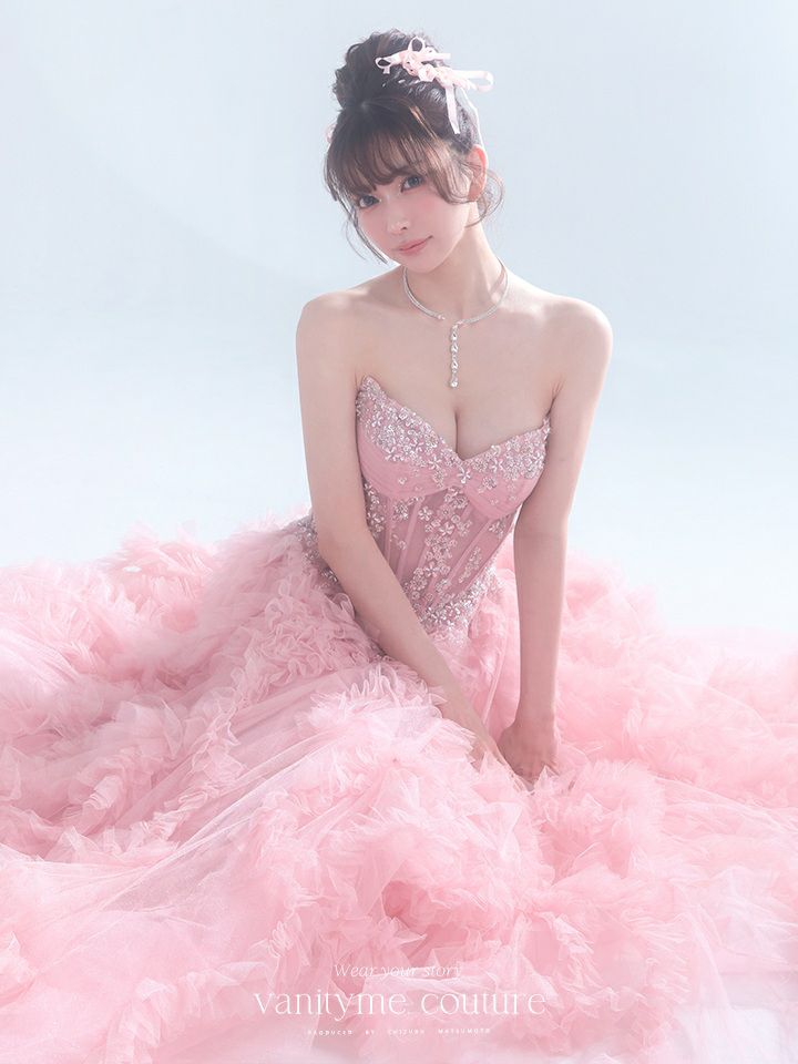 vanityME.couture. バニティミークチュール Rose Bijou Couture ローズ・ビジュー・クチュール ロングドレス ピンク ビジュー フリル バースデー vctr-l-a1483