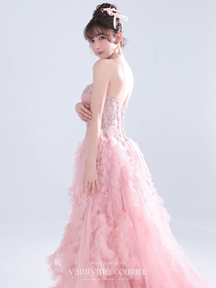 vanityME.couture. バニティミークチュール Rose Bijou Couture ローズ・ビジュー・クチュール ロングドレス ピンク ビジュー フリル バースデー vctr-l-a1483