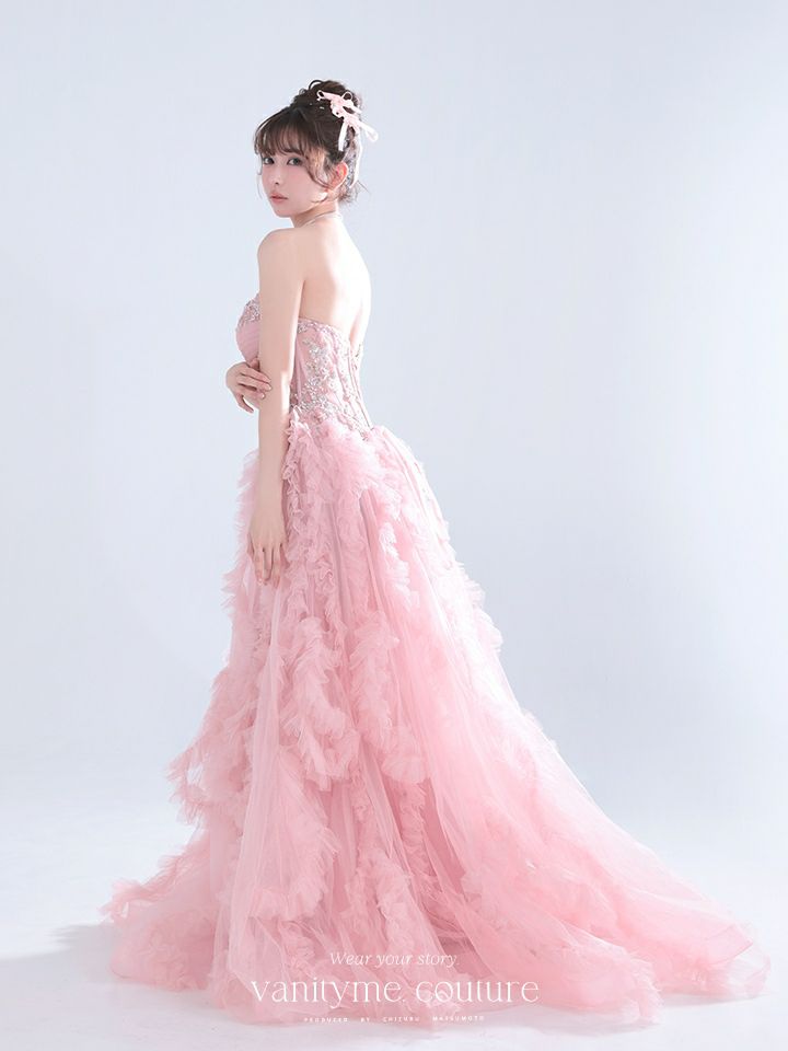 vanityME.couture. バニティミークチュール Rose Bijou Couture ローズ・ビジュー・クチュール ロングドレス ピンク ビジュー フリル バースデー vctr-l-a1483