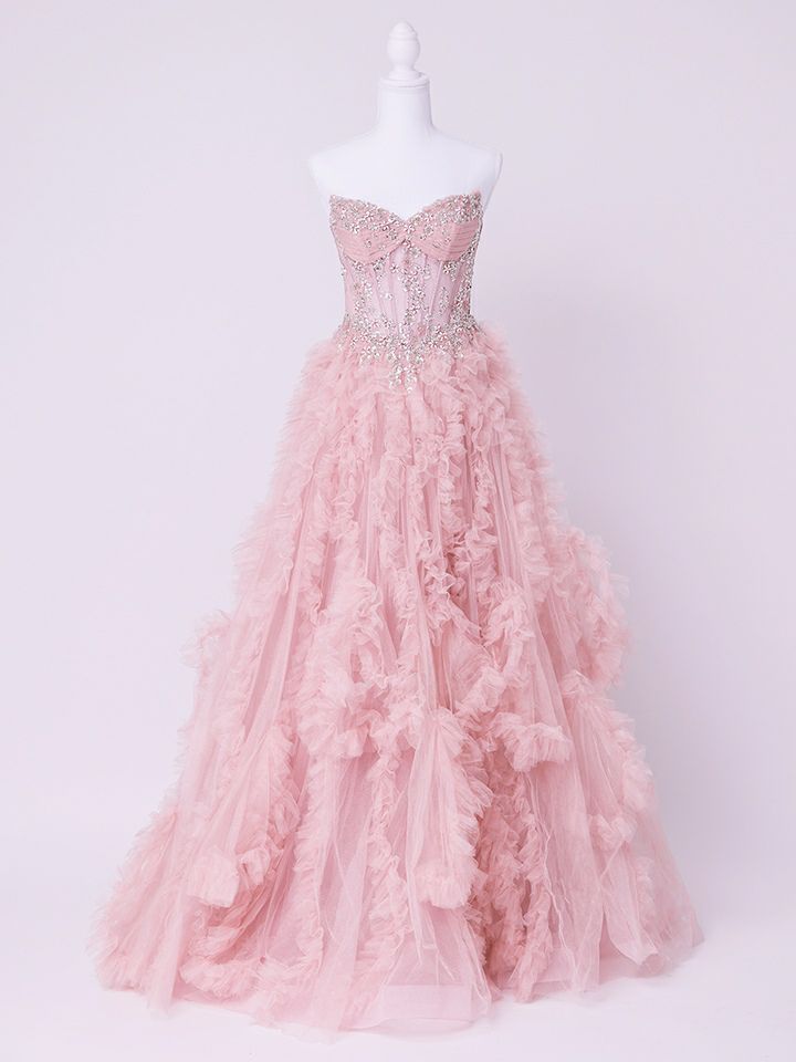 vanityME.couture. バニティミークチュール Rose Bijou Couture ローズ・ビジュー・クチュール ロングドレス ピンク ビジュー フリル バースデー vctr-l-a1483