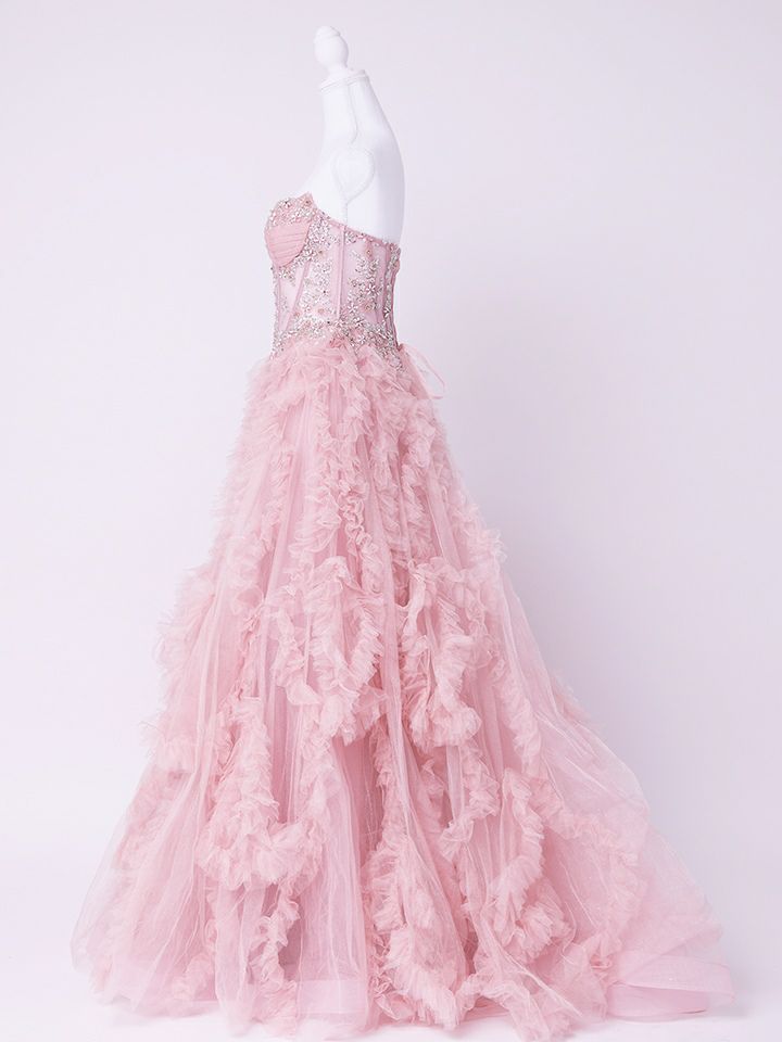 vanityME.couture. バニティミークチュール Rose Bijou Couture ローズ・ビジュー・クチュール ロングドレス ピンク ビジュー フリル バースデー vctr-l-a1483