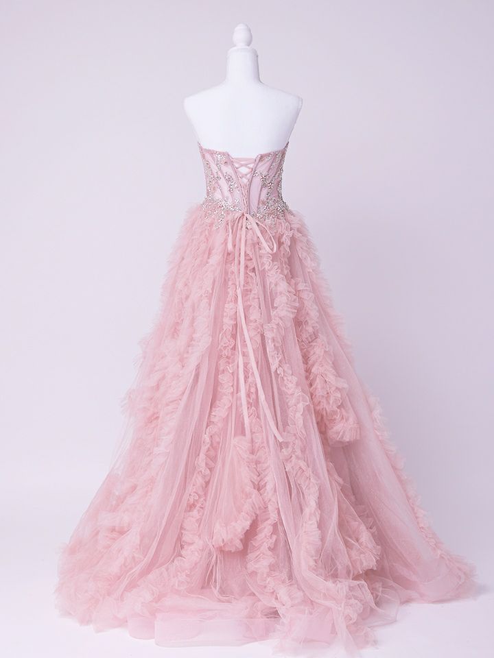 vanityME.couture. バニティミークチュール Rose Bijou Couture ローズ・ビジュー・クチュール ロングドレス ピンク ビジュー フリル バースデー vctr-l-a1483