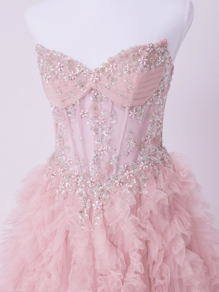 vanityME.couture. バニティミークチュール Rose Bijou Couture ローズ・ビジュー・クチュール ロングドレス ピンク ビジュー フリル バースデー vctr-l-a1483