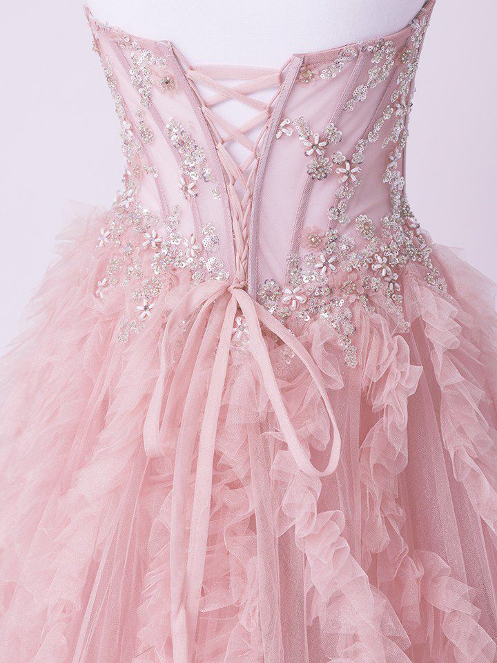 vanityME.couture. バニティミークチュール Rose Bijou Couture ローズ・ビジュー・クチュール ロングドレス ピンク ビジュー フリル バースデー vctr-l-a1483