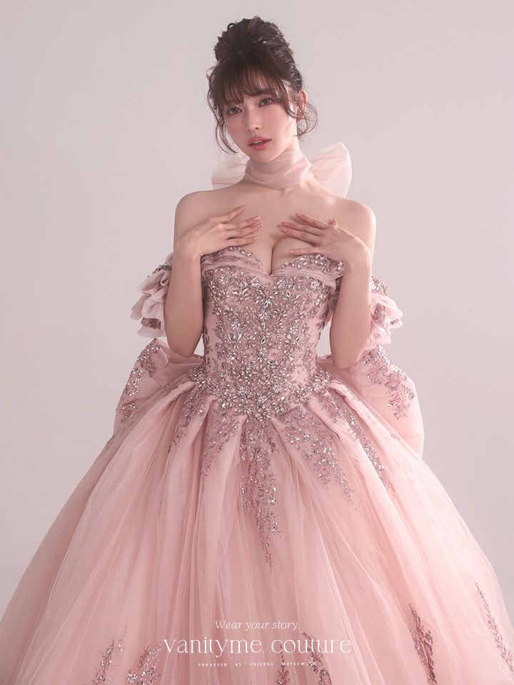 vanityME.couture. バニティミークチュール Dusty Rose Couture ダスティ・ローズ・クチュール ロングドレス ダスティピンク くすみピンク アンティーク グリッター バースデー vctr-l-5106