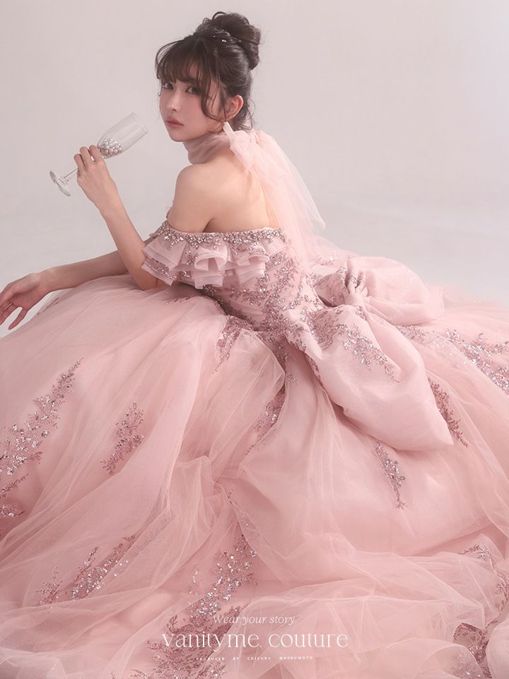 vanityME.couture. バニティミークチュール Dusty Rose Couture ダスティ・ローズ・クチュール ロングドレス ダスティピンク くすみピンク アンティーク グリッター バースデー vctr-l-5106