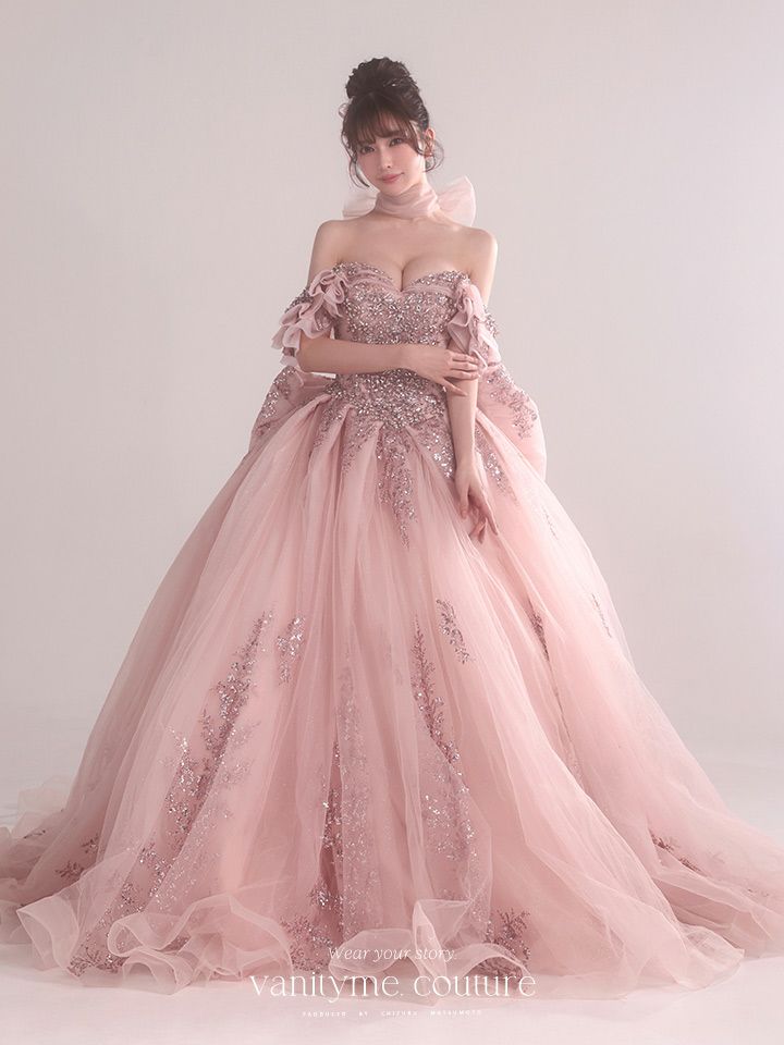 vanityME.couture. バニティミークチュール Dusty Rose Couture ダスティ・ローズ・クチュール ロングドレス ダスティピンク くすみピンク アンティーク グリッター バースデー vctr-l-5106