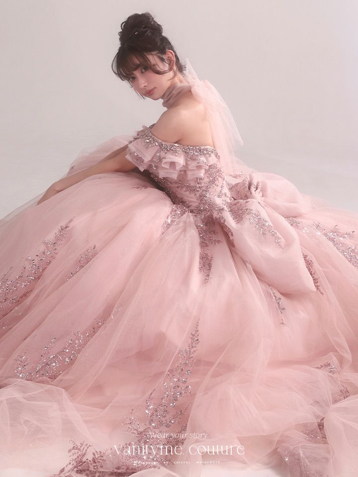 vanityME.couture. バニティミークチュール Dusty Rose Couture ダスティ・ローズ・クチュール ロングドレス ダスティピンク くすみピンク アンティーク グリッター バースデー vctr-l-5106