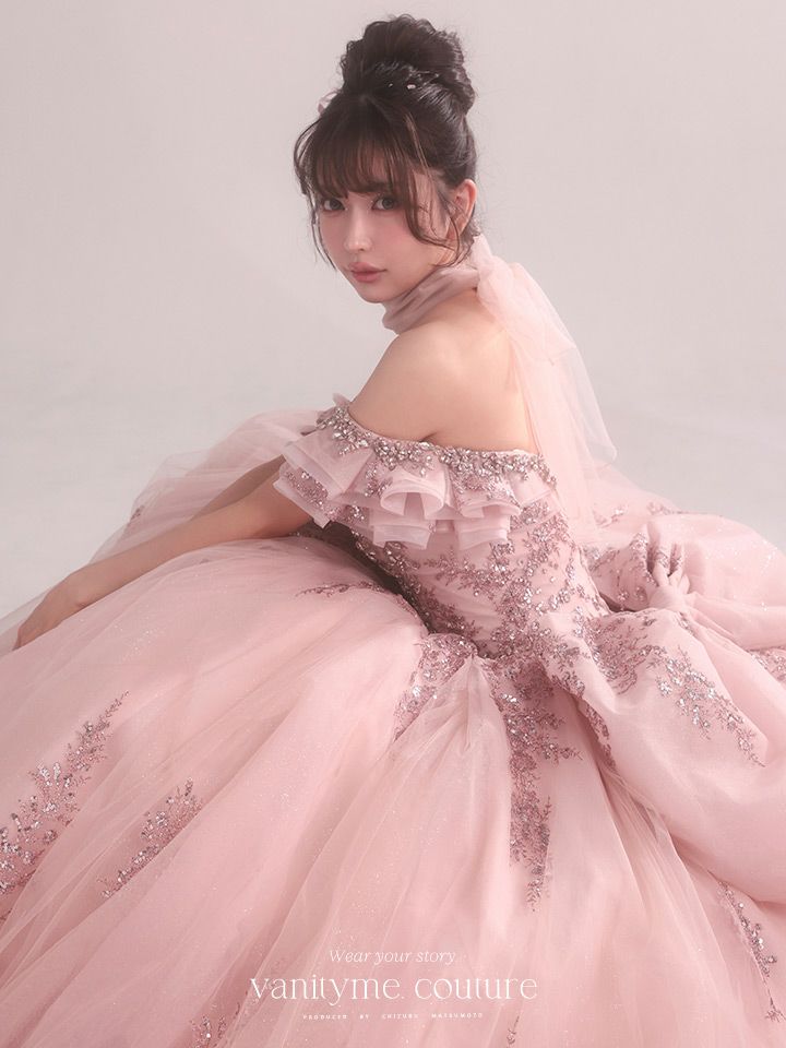 vanityME.couture. バニティミークチュール Dusty Rose Couture ダスティ・ローズ・クチュール ロングドレス ダスティピンク くすみピンク アンティーク グリッター バースデー vctr-l-5106