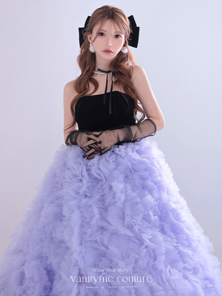 vanityME.couture. バニティミークチュール Quartz Ruffle Couture クォーツ・ラッフル・クチュール ロングドレス バースデー 紫 ボリューム vctr-t-25083-1
