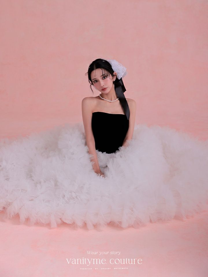 vanityME.couture. バニティミークチュール Quartz Ruffle Couture クォーツ・ラッフル・クチュール ロングドレス バースデー 白 ボリューム vctr-t-25083-2