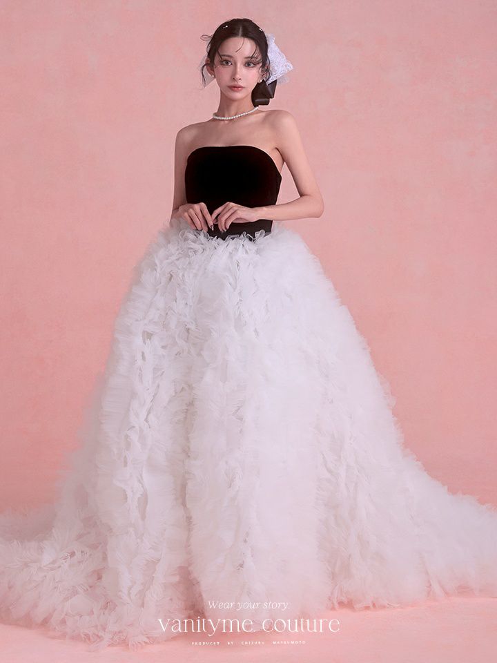 vanityME.couture. バニティミークチュール Quartz Ruffle Couture クォーツ・ラッフル・クチュール ロングドレス バースデー 白 ボリューム vctr-t-25083-2