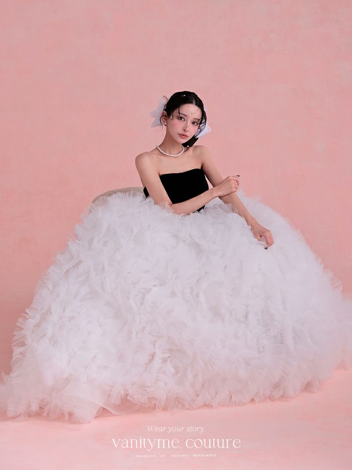 vanityME.couture. バニティミークチュール Quartz Ruffle Couture クォーツ・ラッフル・クチュール ロングドレス バースデー 白 ボリューム vctr-t-25083-2