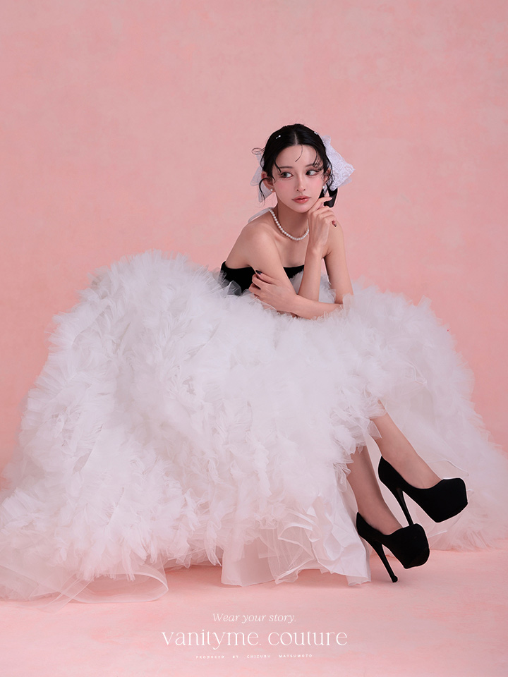 vanityME.couture. バニティミークチュール Quartz Ruffle Couture クォーツ・ラッフル・クチュール ロングドレス バースデー 白 ボリューム vctr-t-25083-2