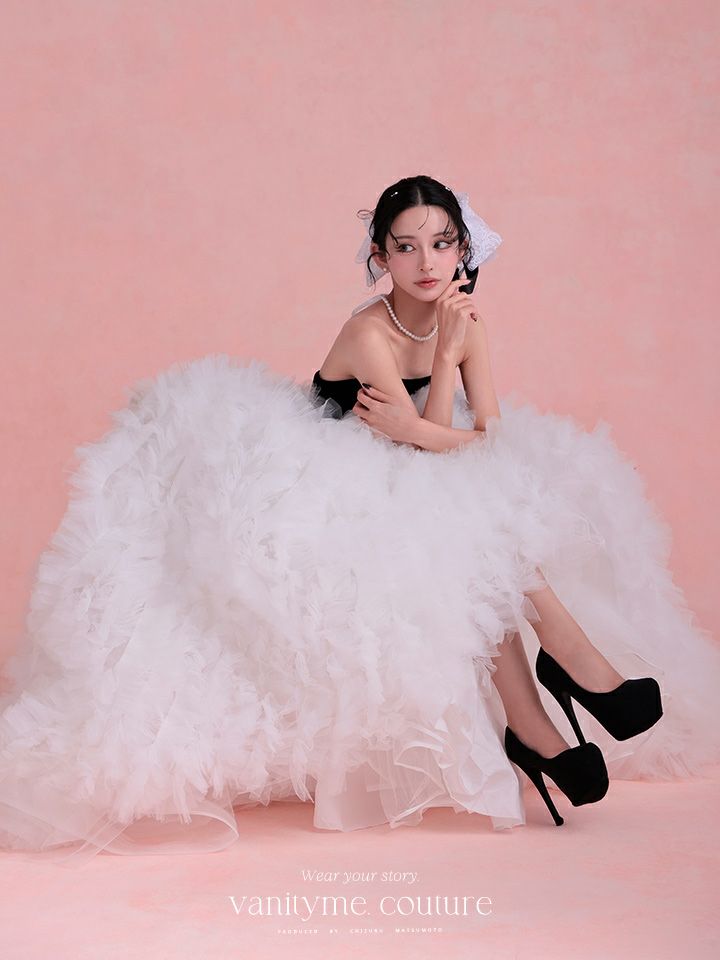 vanityME.couture. バニティミークチュール Quartz Ruffle Couture クォーツ・ラッフル・クチュール ロングドレス バースデー 白 ボリューム vctr-t-25083-2