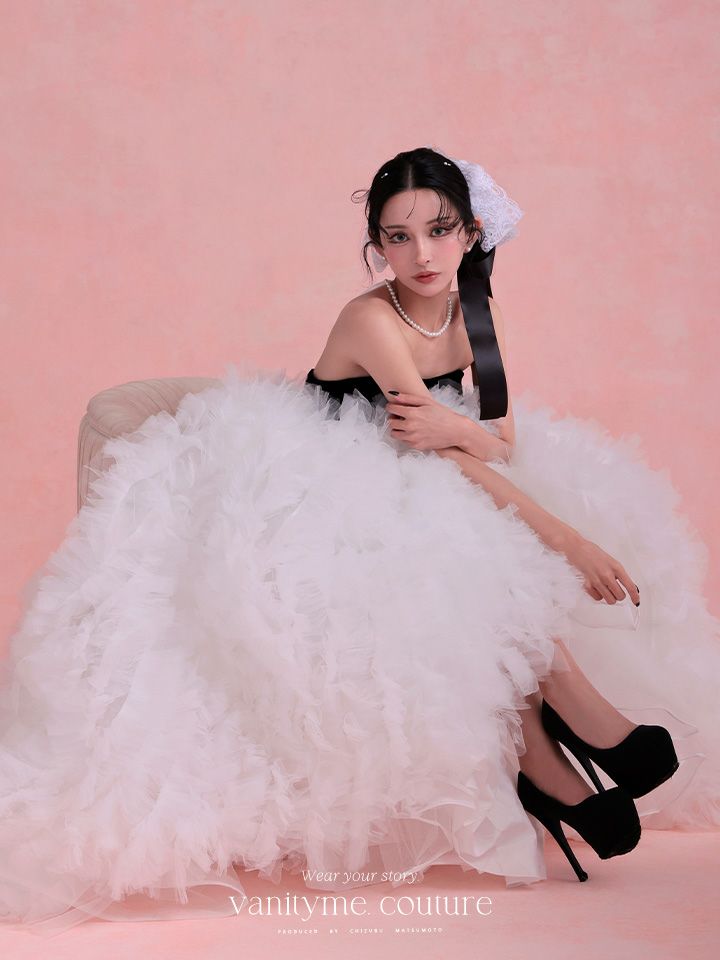 vanityME.couture. バニティミークチュール Quartz Ruffle Couture クォーツ・ラッフル・クチュール ロングドレス バースデー 白 ボリューム vctr-t-25083-2