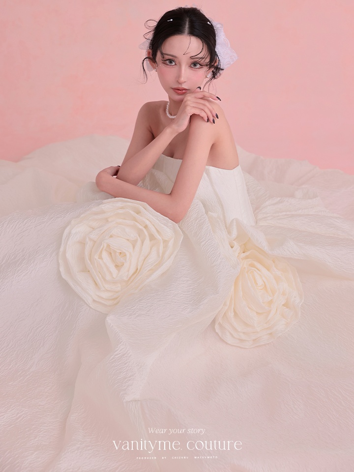 vanityME.couture. バニティミークチュール Blanc Rose Couture ブラン・ローズ・クチュール ロングドレス バースデー 白 薔薇 プリンセス vctr-t-25081-2