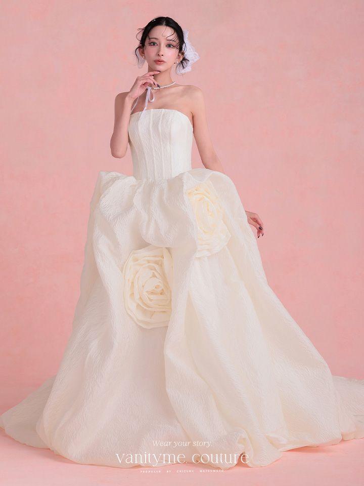 vanityME.couture. バニティミークチュール Blanc Rose Couture ブラン・ローズ・クチュール ロングドレス バースデー 白 薔薇 プリンセス vctr-t-25081-2