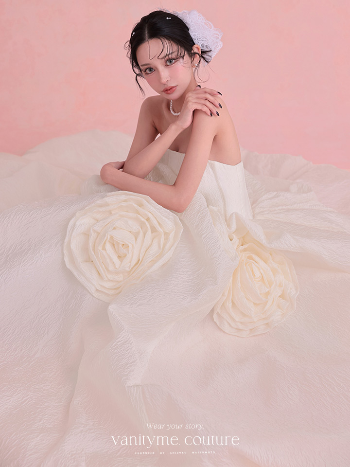 vanityME.couture. バニティミークチュール Blanc Rose Couture ブラン・ローズ・クチュール ロングドレス バースデー 白 薔薇 プリンセス vctr-t-25081-2