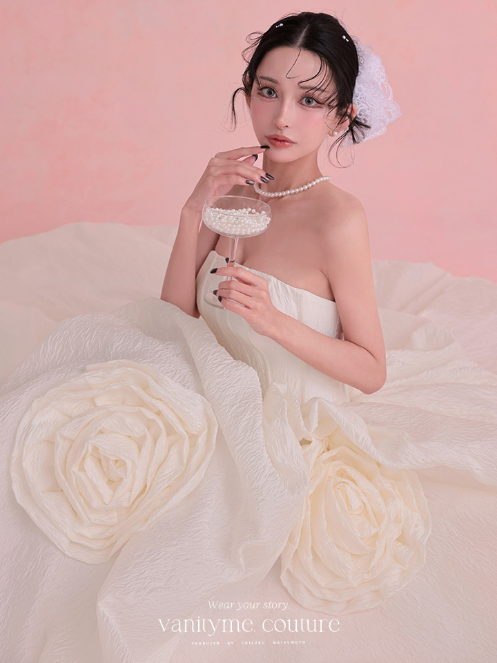 vanityME.couture. バニティミークチュール Blanc Rose Couture ブラン・ローズ・クチュール ロングドレス バースデー 白 薔薇 プリンセス vctr-t-25081-2
